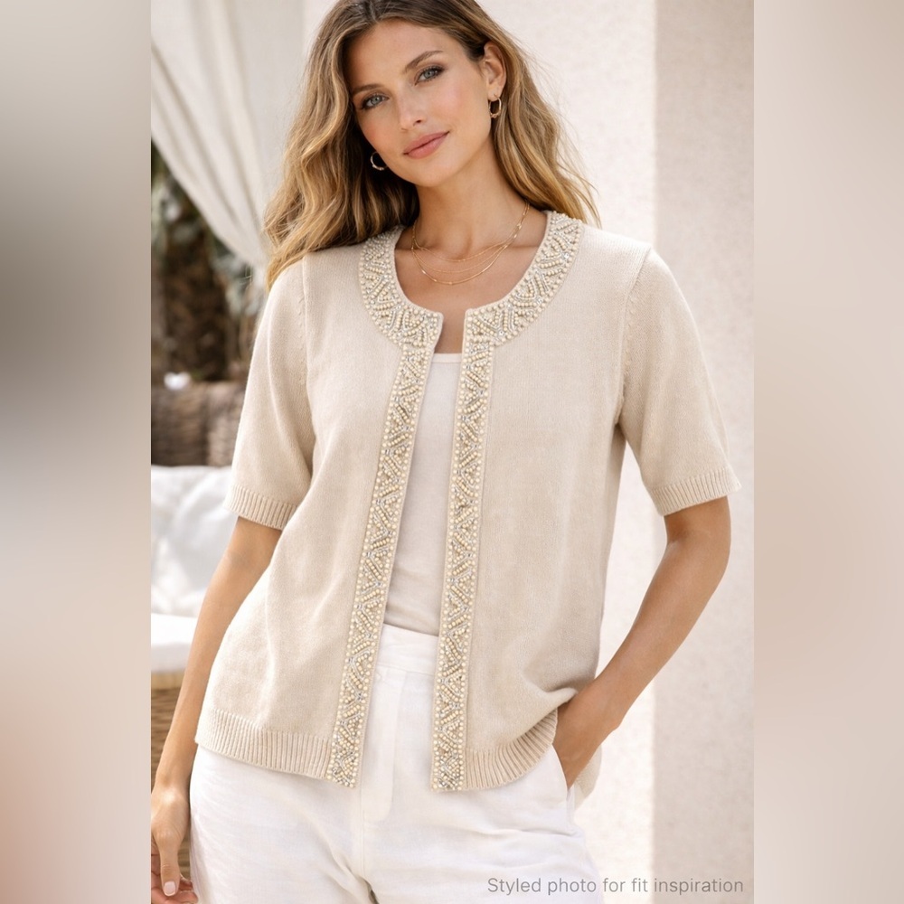 Isaac Mizrahi Live! Beaded Short Sleeve Cardigan NWOT Medium